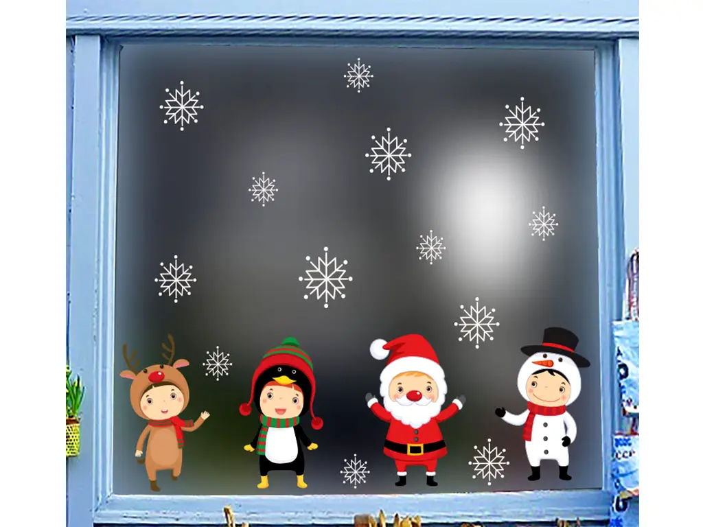 Set 4 planşe cu stickere geam electrostatice, decor Crăciun