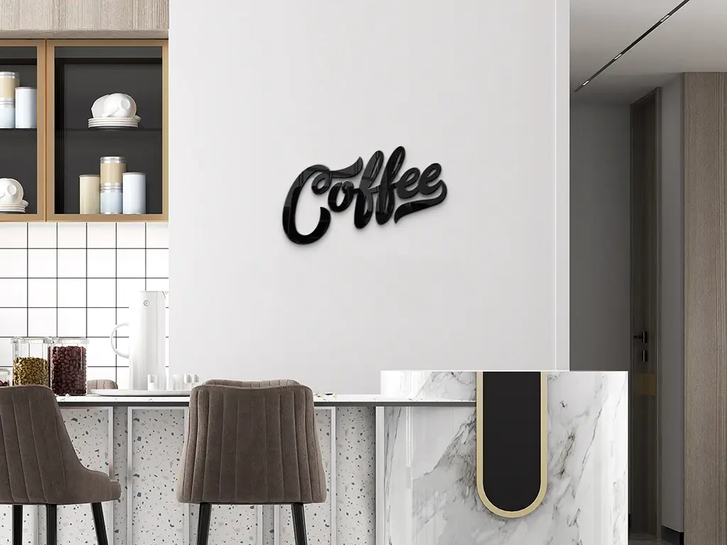 Decoraţiune perete bucătărie, text Coffee, din material acrilic negru