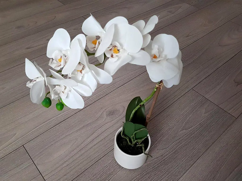 Flori artificiale, Folina, aranjament orhidee albă în vas ceramic alb Blanca, 45 cm înălţime