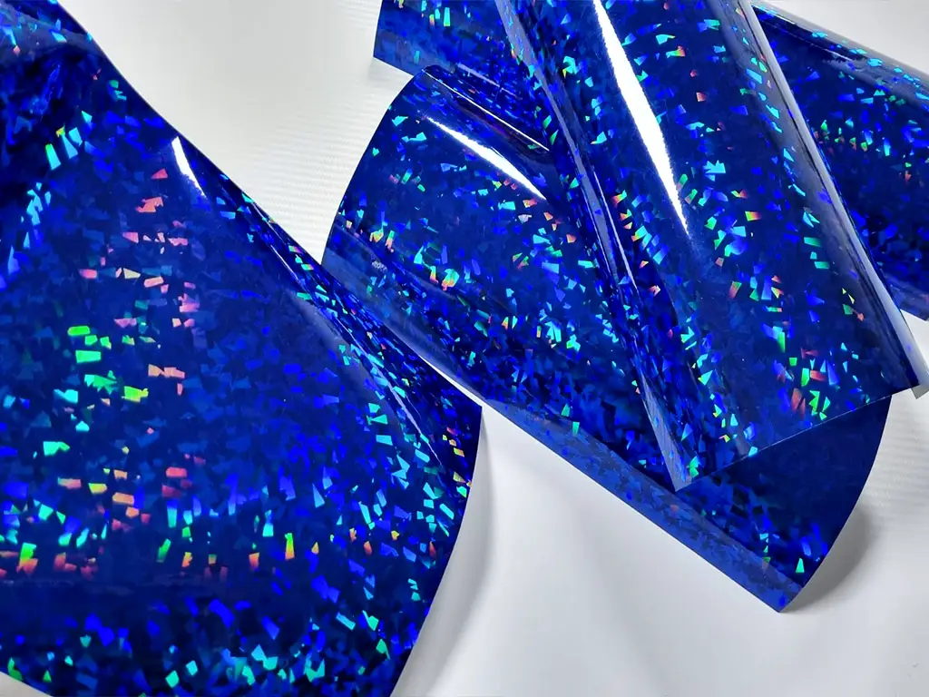 Set 5 coli A4 folie hologramă albastră, model cioburi, autoadezive
