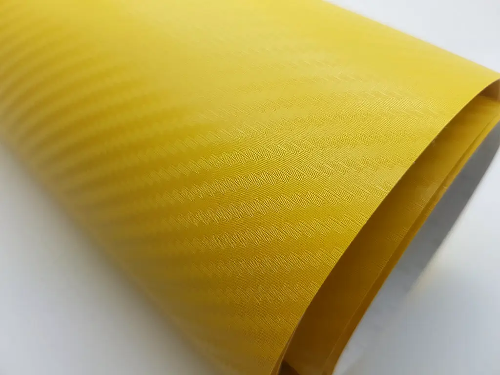 Autocolant galben mat cu textura carbon 3D, rola de 152x200 cm