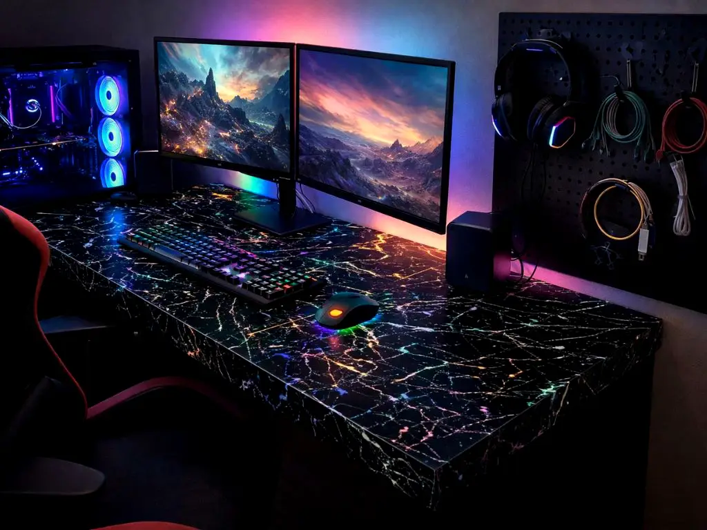 Autocolant marmură neagră cu efect holografic, Magic Marble - 75x250 cm