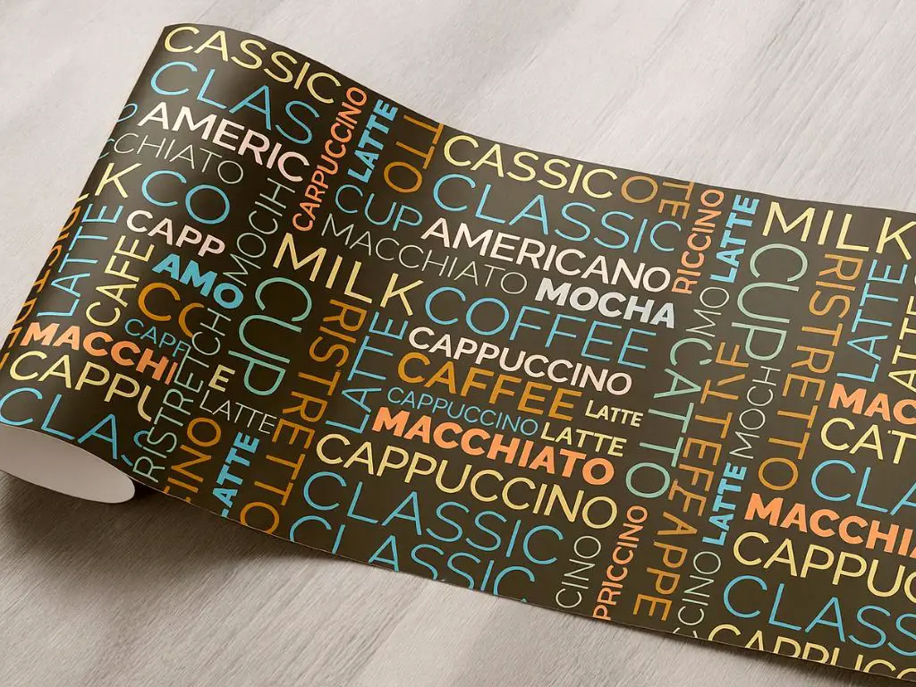 Autocolant decorativ maro cu text cafea – ideal pentru bucătărie, cafenea sau coffee corner