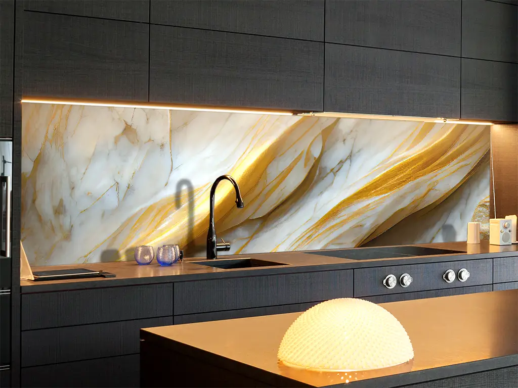 Autocolant perete imitaţie marmură aurie, Folina, rezistent la apă şi căldură, rolă de 67x200 cm