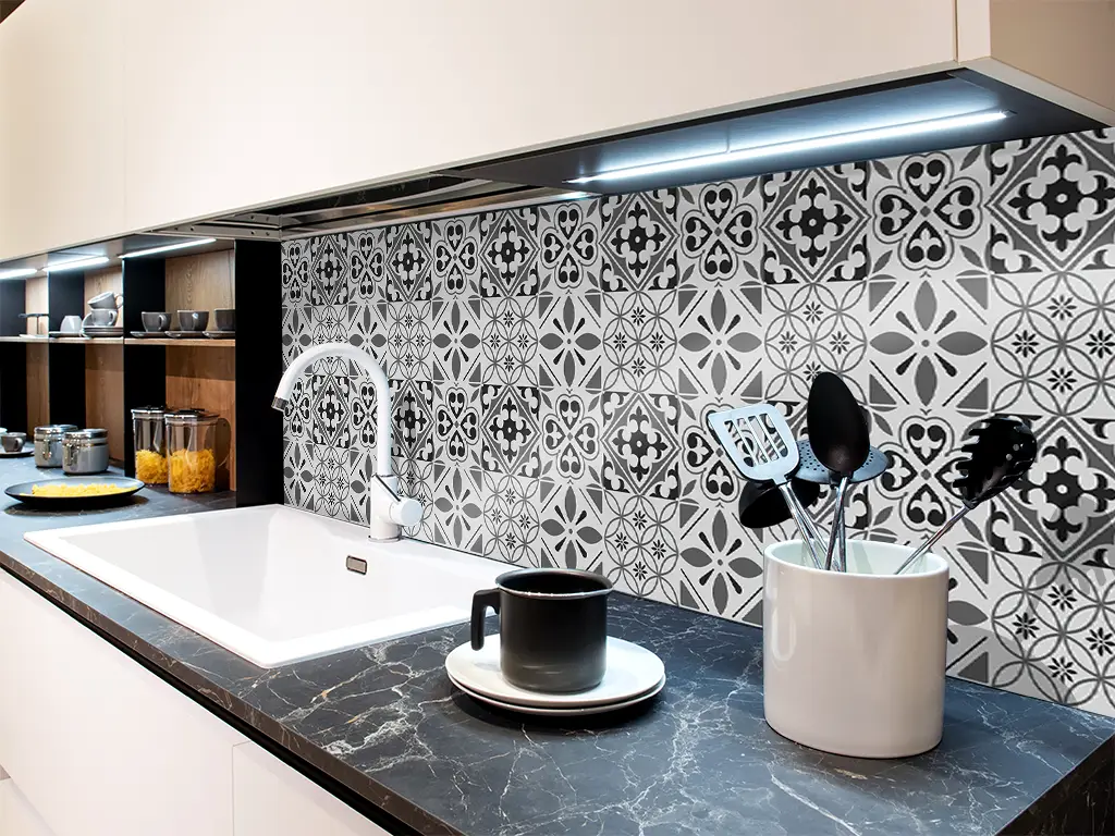 Autocolant perete imitaţie faianţă decorativă gri, Folina, rezistent la apă şi căldură, rolă de 67x200 cm