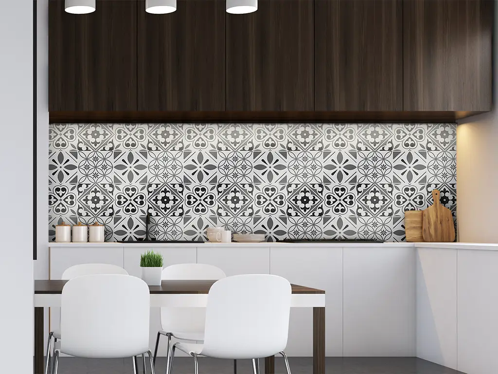 Autocolant perete imitaţie faianţă decorativă gri, Folina, rezistent la apă şi căldură, rolă de 67x200 cm