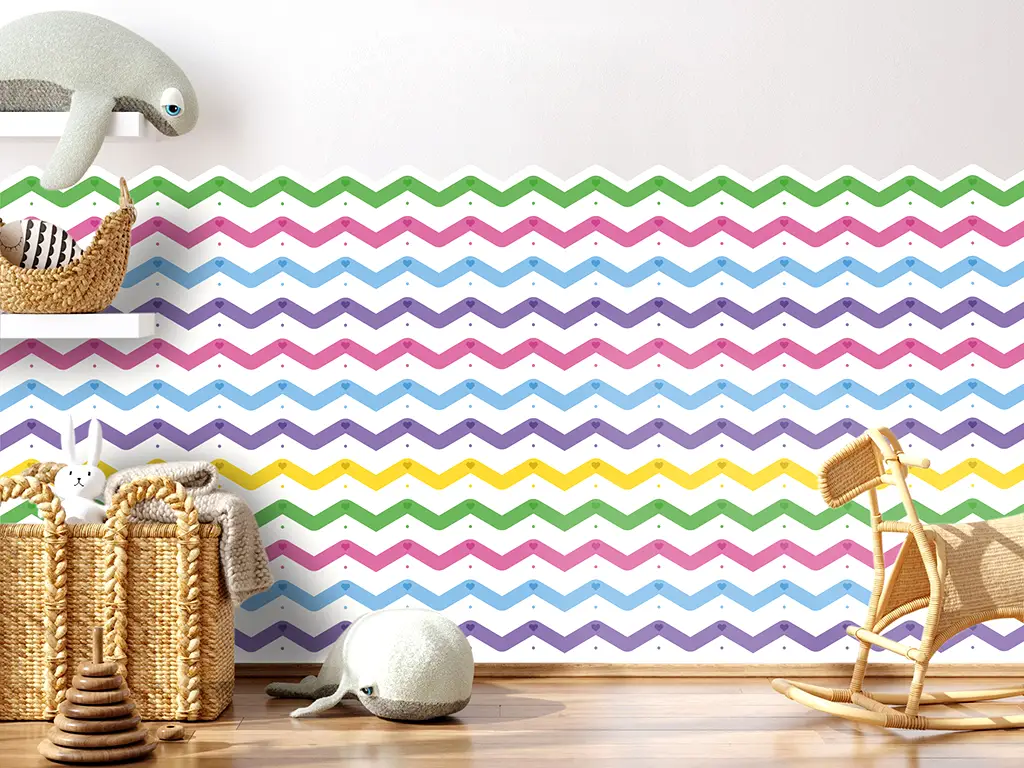 Autocolant de perete multicolor pentru camera copiilor, Folina, model în zig-zag, rolă de 50x130 cm