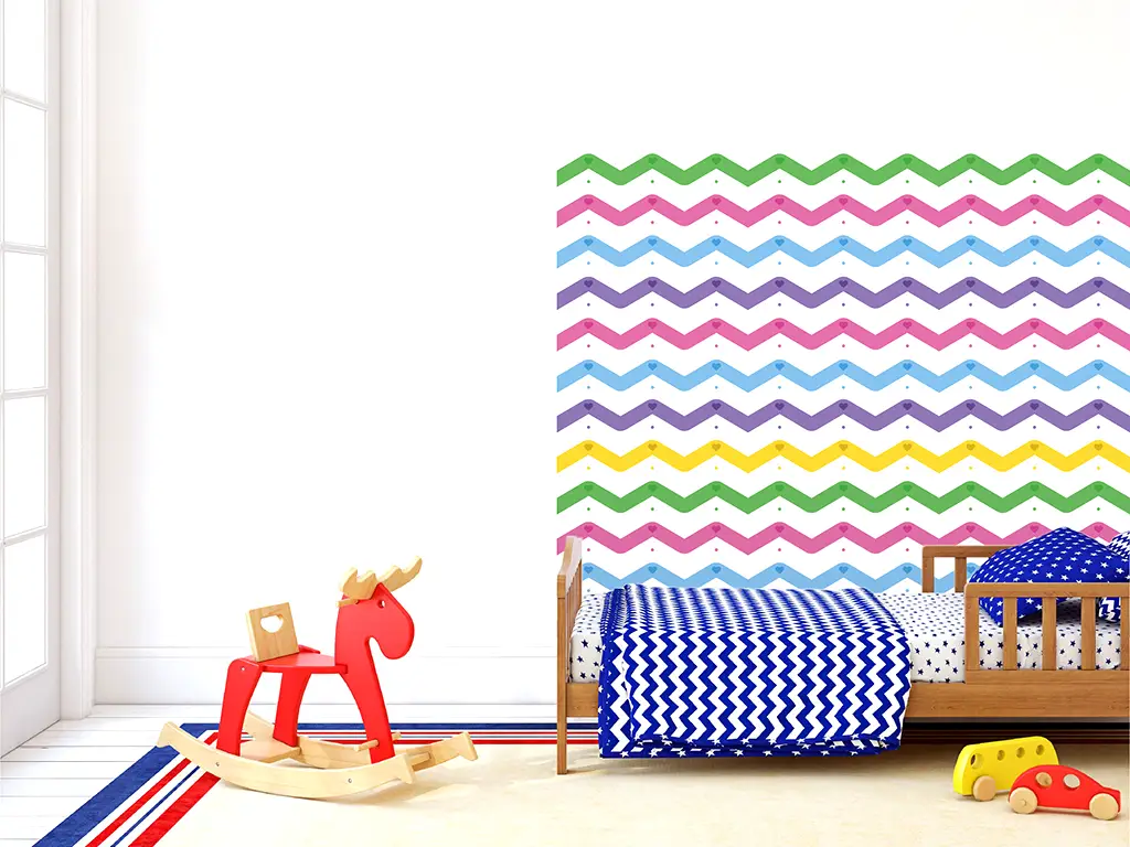 Autocolant de perete multicolor pentru camera copiilor, Folina, model în zig-zag, rolă de 50x130 cm