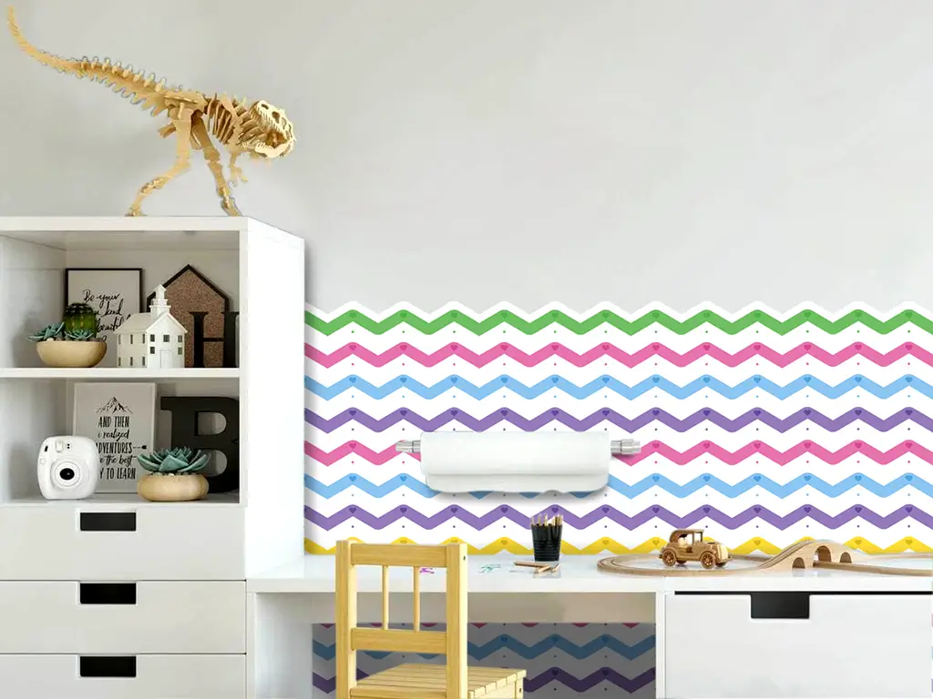 Autocolant de perete multicolor pentru camera copiilor, Folina, model în zig-zag, rolă de 50x130 cm