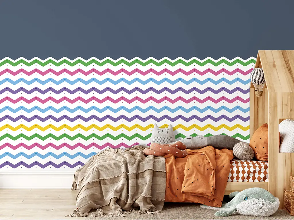 Autocolant de perete multicolor pentru camera copiilor, Folina, model în zig-zag, rolă de 50x130 cm