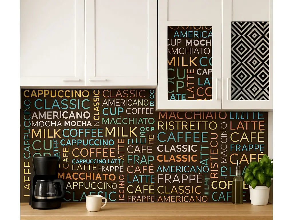 Autocolant decorativ maro cu text cafea – ideal pentru bucătărie, cafenea sau coffee corner