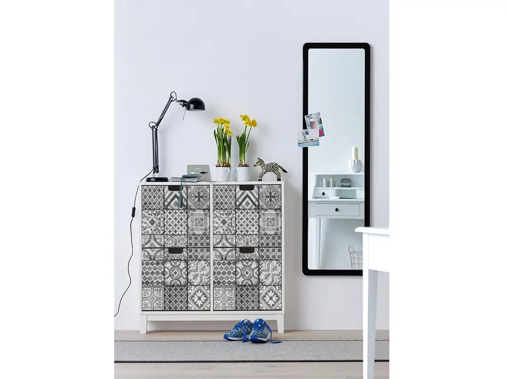 Autocolant decorativ, d-c-fix Visbi, pătrate gri, rolă de 45x150 cm