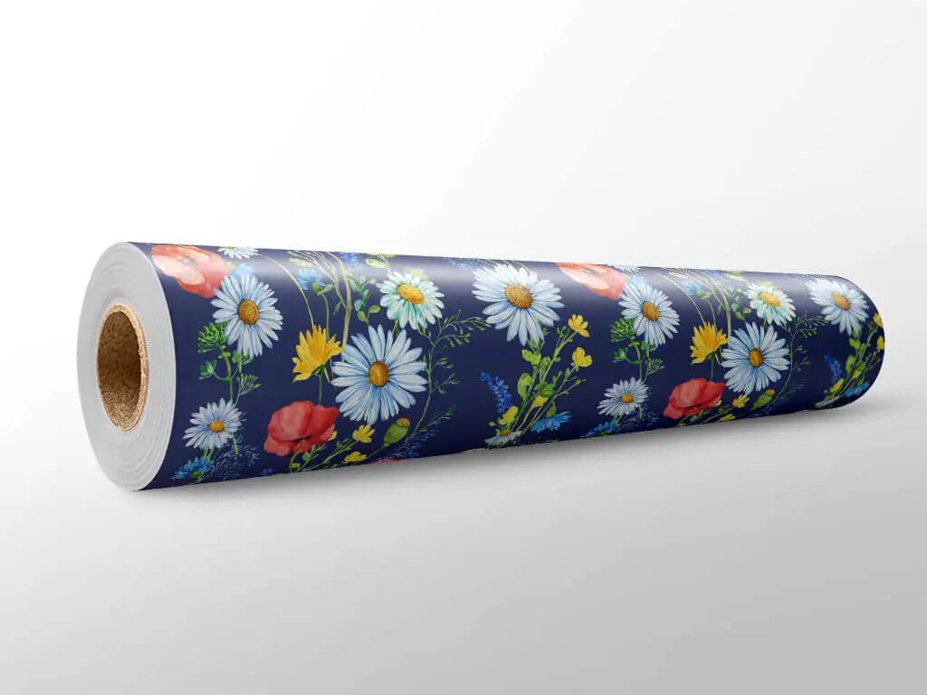 Autocolant mobilă decorativ, Folina, albastru închis cu model floral, 100 cm lăţime, laminare mată