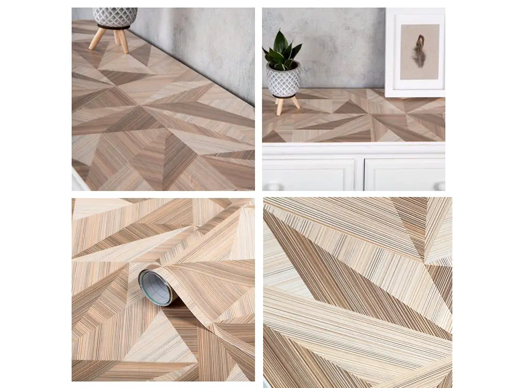 Autocolant mobilă lemn bej, Folina W0448, cu model geometric, 122 cm lăţime