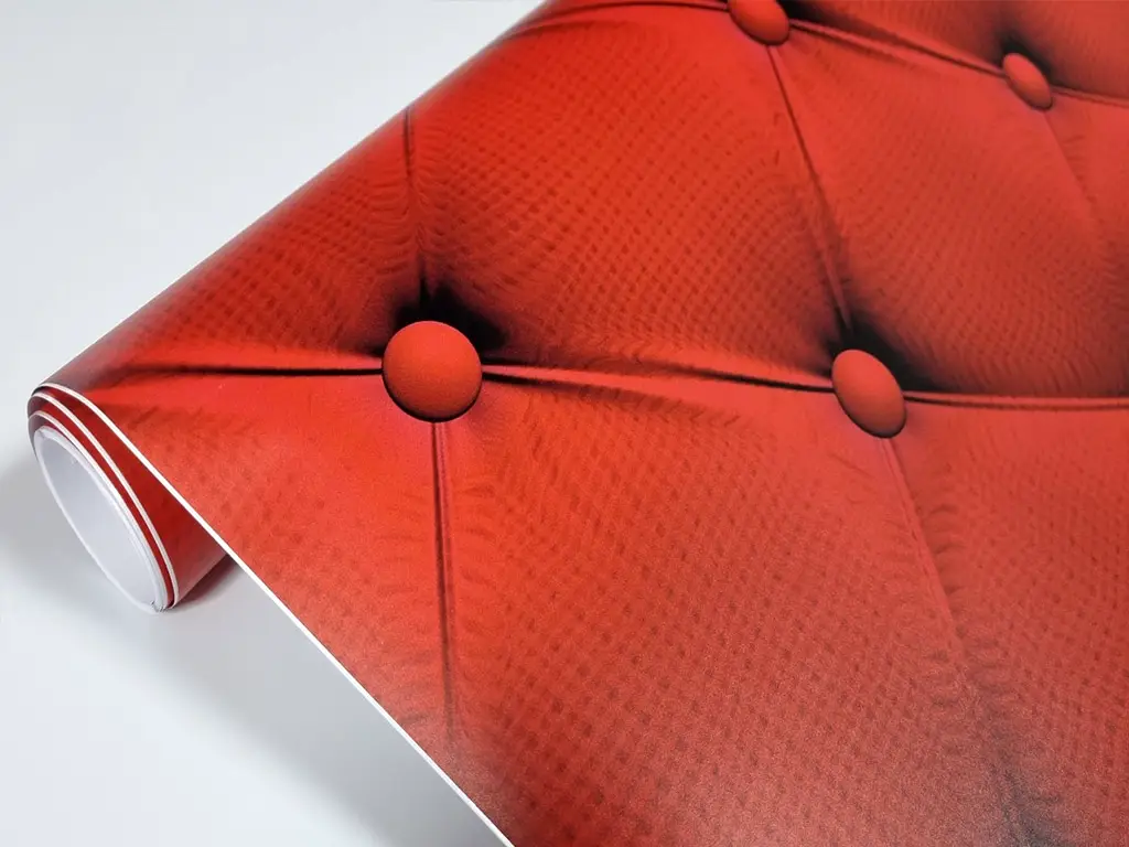 Autocolant mobilă imitaţie tapiţerie roşie, Dimex Chesterfield, rolă de 60x270 cm