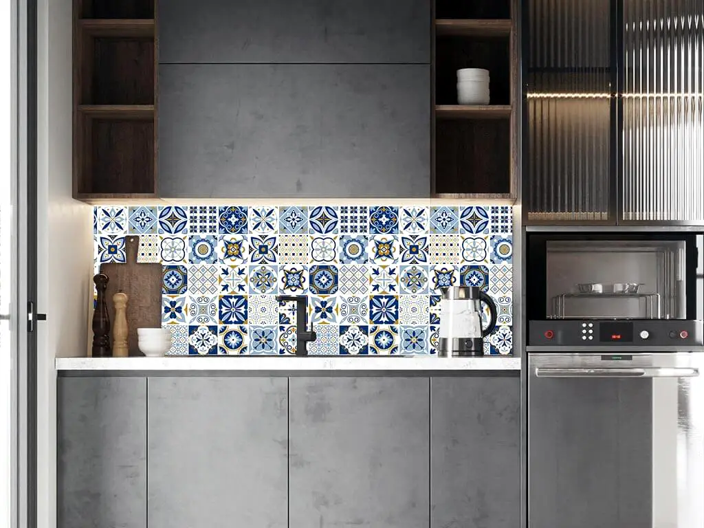 Autocolant perete imitaţie faianţă albastră, Folina, rezistent la apă şi căldură, rolă de 75x225 cm