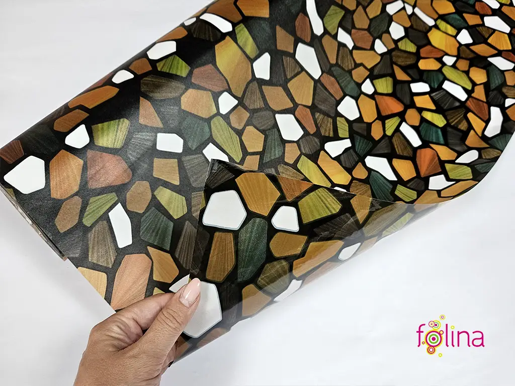 Folie geam autoadezivă, Folina 9877, sablare mozaic colorat, 90 cm lăţime