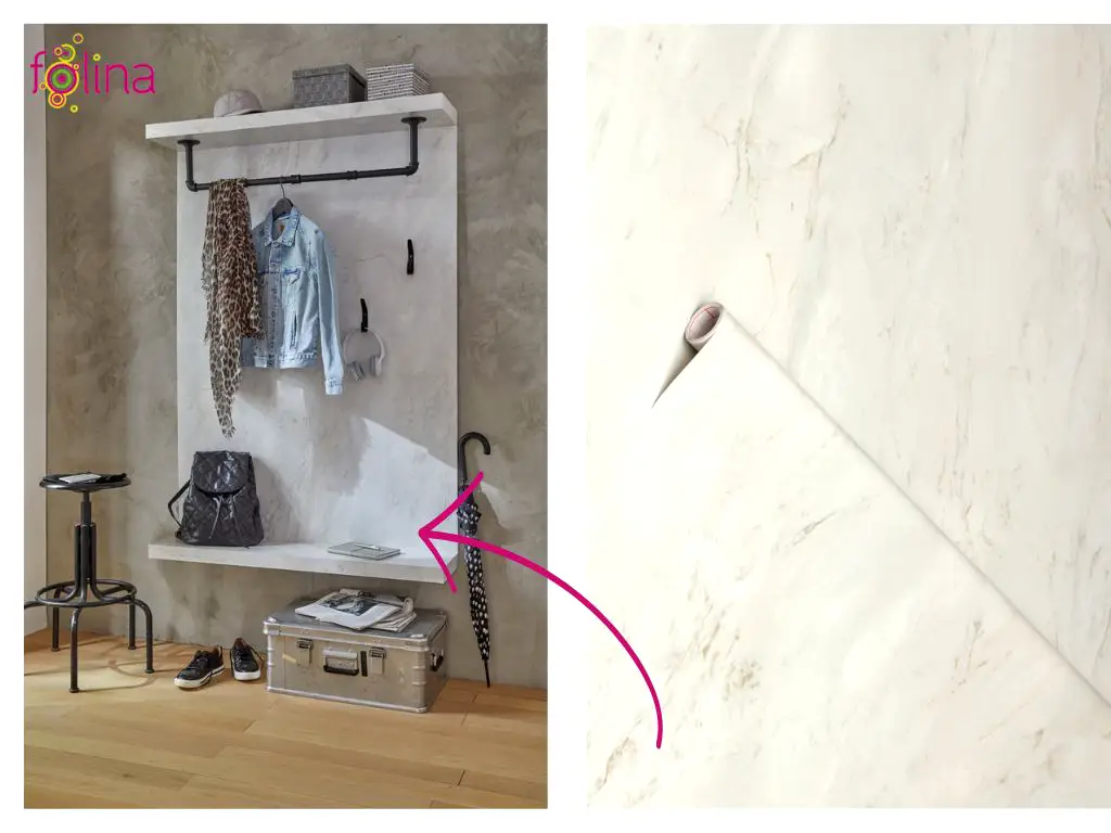 Autocolant mobilă Romeo Matt White, d-c-fix, imitaţie marmură, rolă de 67 cm x 5 metri, cu racletă şi cutter