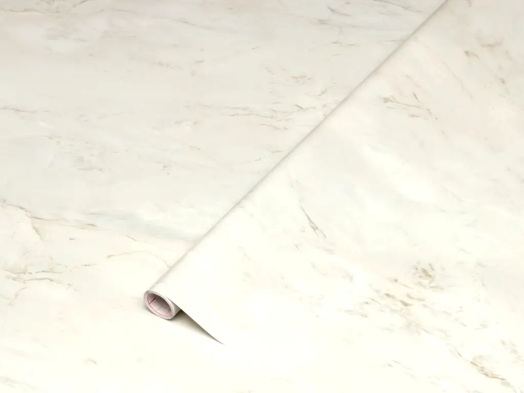 Autocolant mobilă Romeo Matt White, d-c-fix, imitaţie marmură, rolă de 67 cm x 5 metri, cu racletă şi cutter