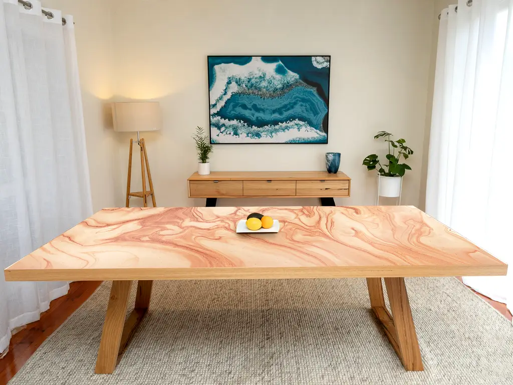 Autocolant blat masă, model abstract bej, 100 x 200 cm, racletă inclusă