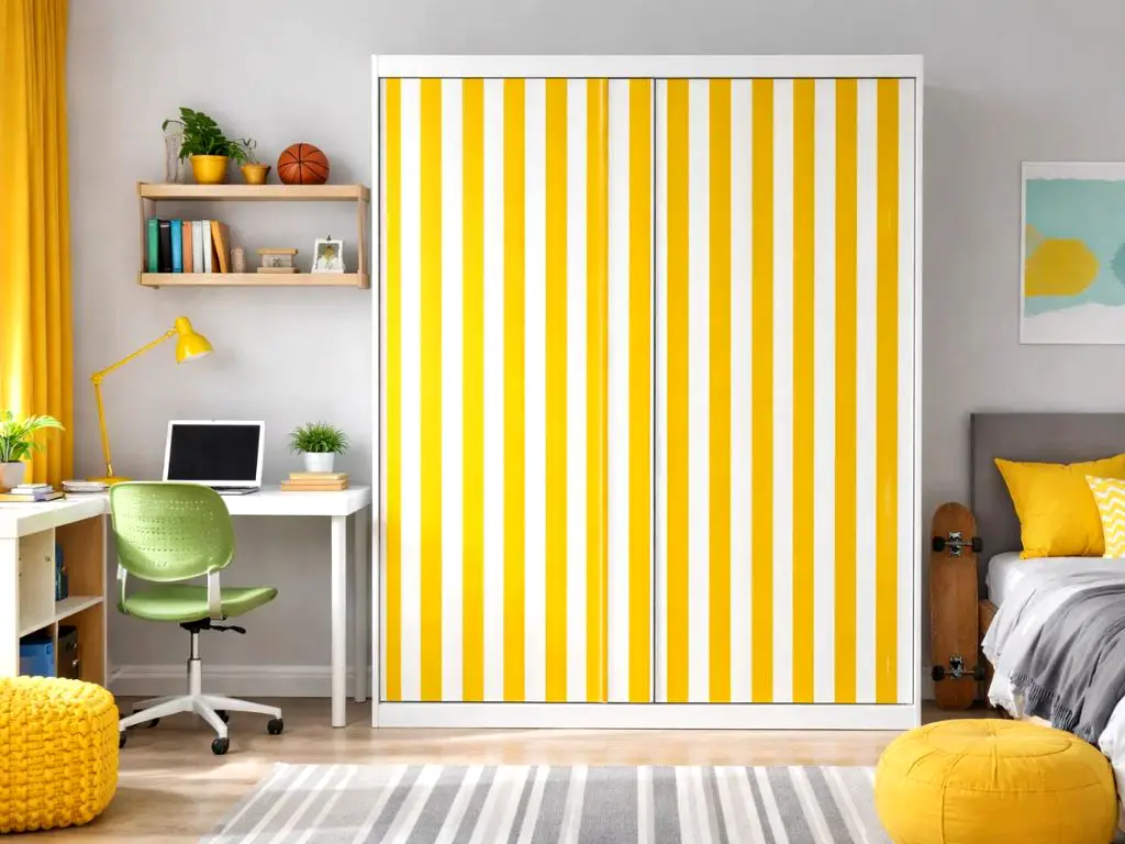 Autocolant mobilă decorativ, Folina, alb cu dungi galbene, 100 cm lăţime