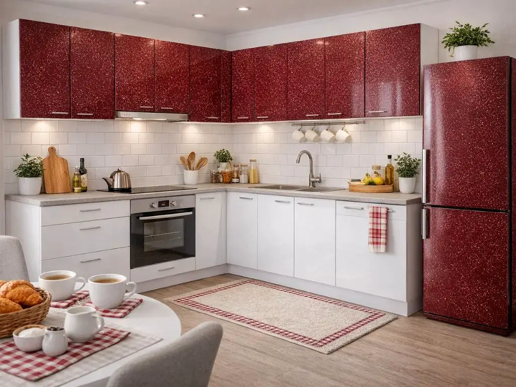 Autocolant mobilă vişiniu lucios cu detalii argintii, rolă de 50x200 cm