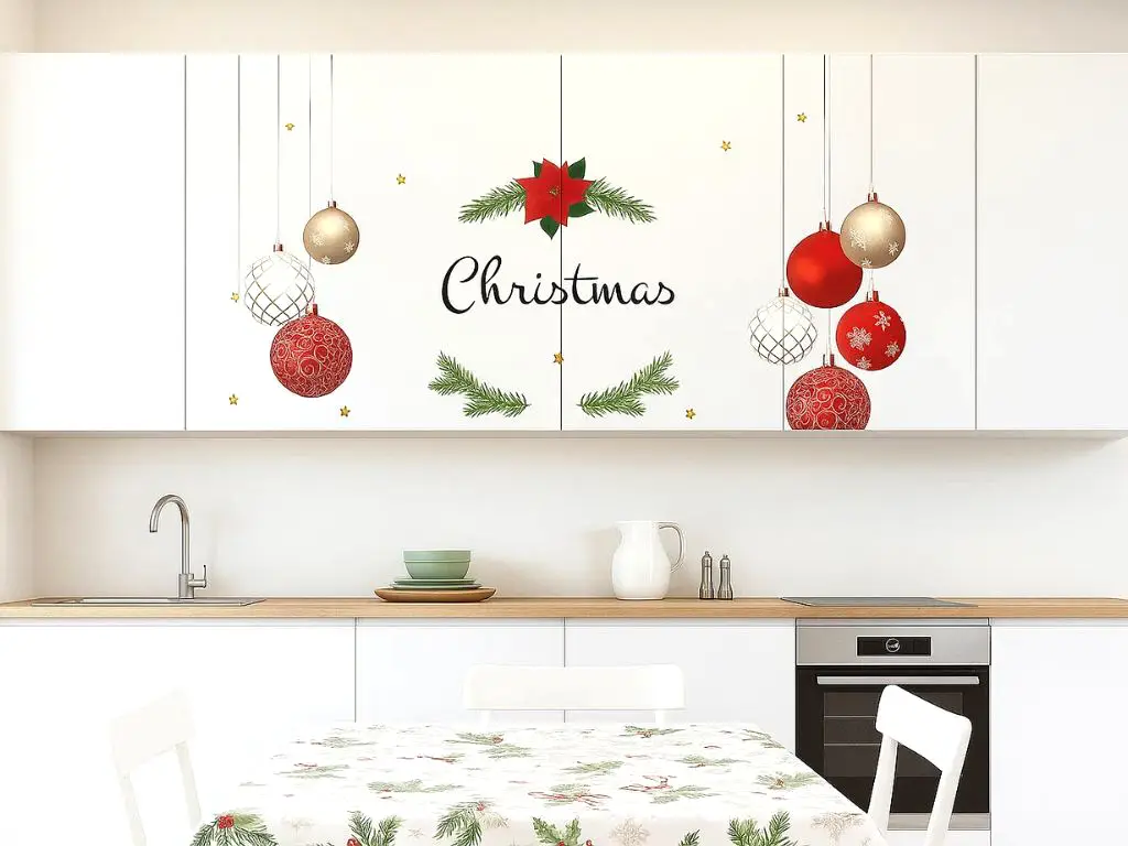 Sticker Crăciun, decor cu globuri roşii, 90x100 cm