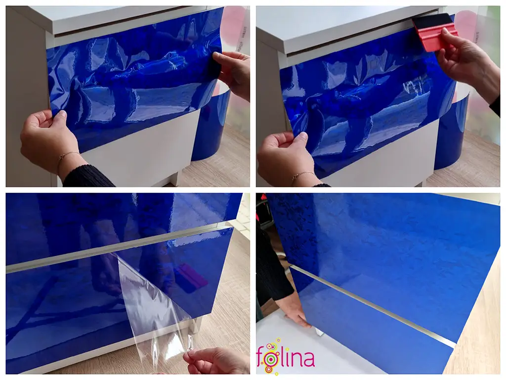 Autocolant mobilă decorativ, Folina, albastru lucios cu model, rolă de 75x300 cm