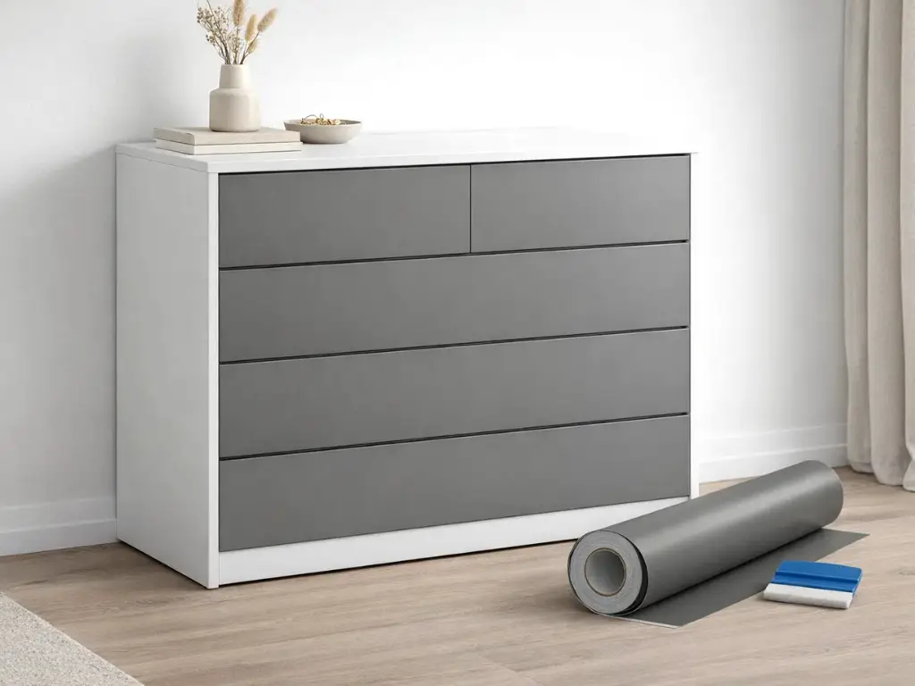 Autocolant mobilă premium, gri mat soft touch, 122 cm lățime