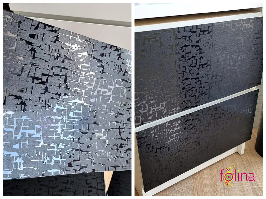 Autocolant mobilă decorativ, Folina, negru cu model abstract embosat, rolă de 75x300 cm