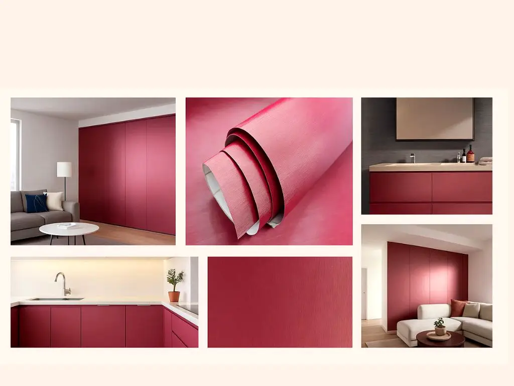 Autocolant mobilă vișiniu metalic brushed, textură periată, rolă 75x150 cm