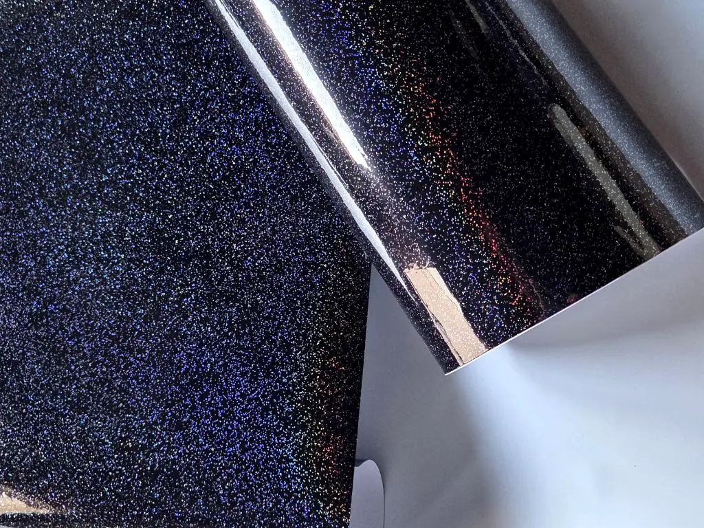 Autocolant negru lucios Holografic Sparkle 75x200 cm – efect glitter multicolor