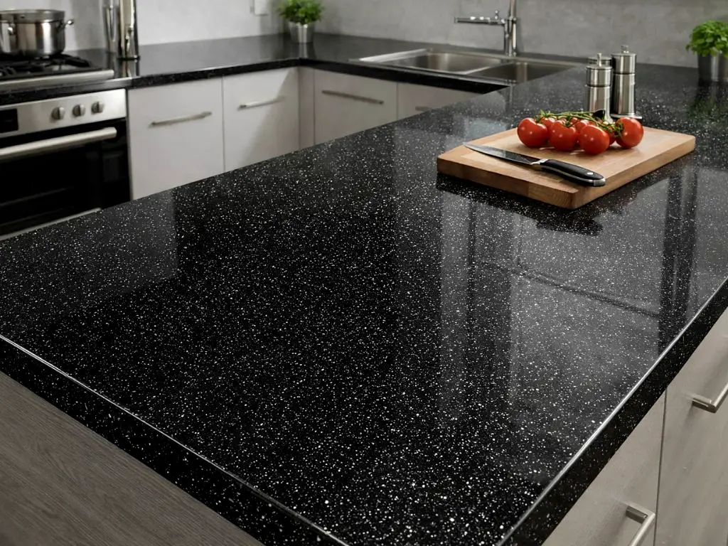 Autocolant mobilă negru lucios, cu inserţii argintii, rolă de 100x200