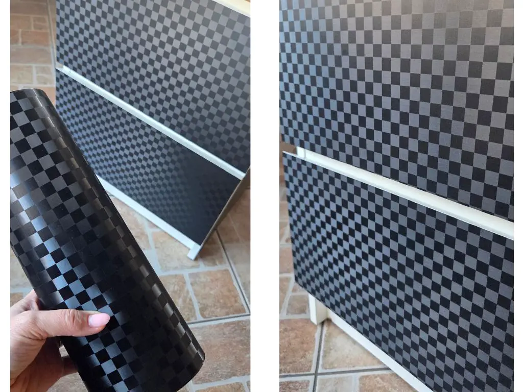Autocolant negru Grid Carbon, model embosat pătrățele - 75x250 cm