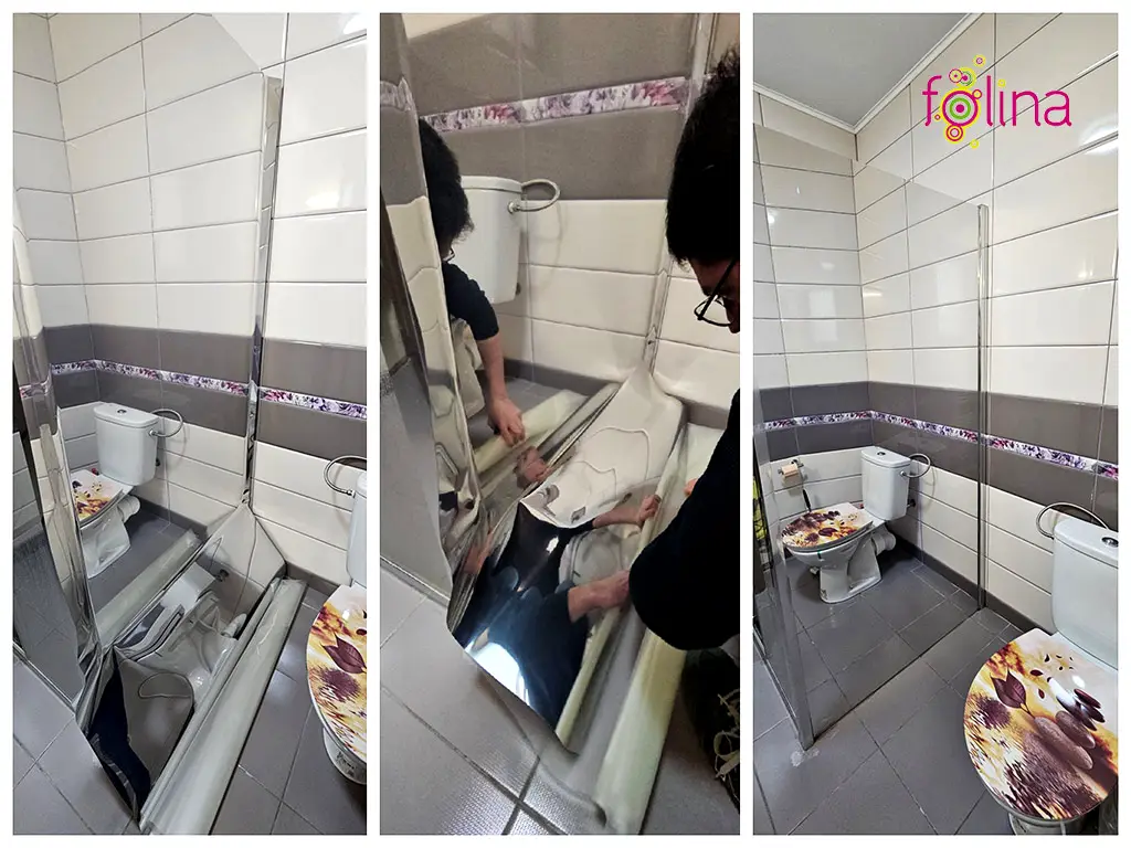 Autocolant argintiu cu efect de oglindă, Kointec, pentru suprafeţe din sticlă, oglindă, plexiglass, plastic, 120 cm lăţime