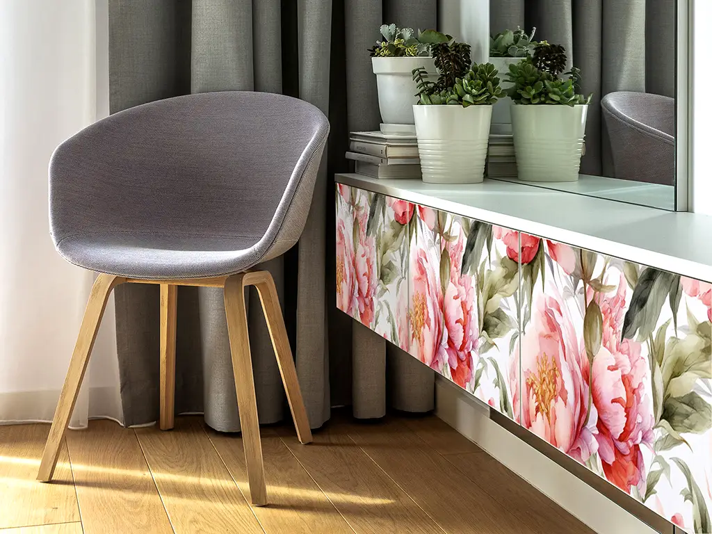 Autocolant pentru mobilă cu model bujori, Folina, rolă de 50x200 cm