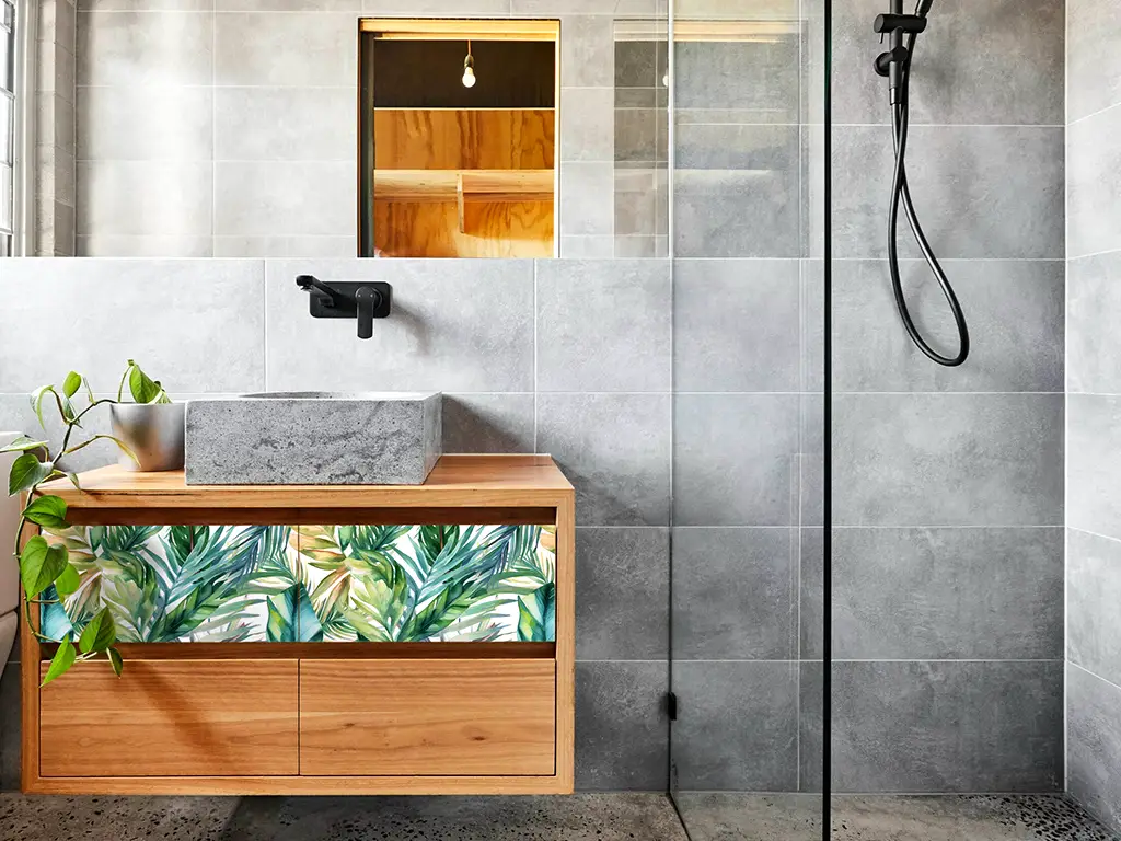Autocolant pentru mobilă cu model frunze tropicale, Folina, rolă de 50x200 cm