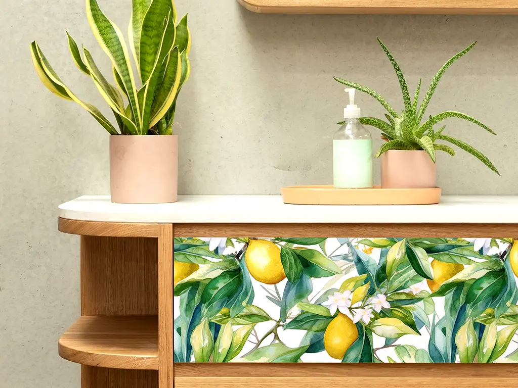 Autocolant pentru mobilă cu model lămâi, Folina, rolă de 50x200 cm