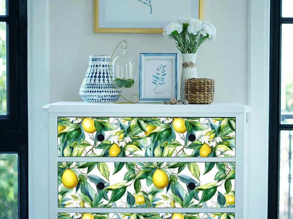 Autocolant pentru mobilă cu model lămâi, Folina, rolă de 50x200 cm