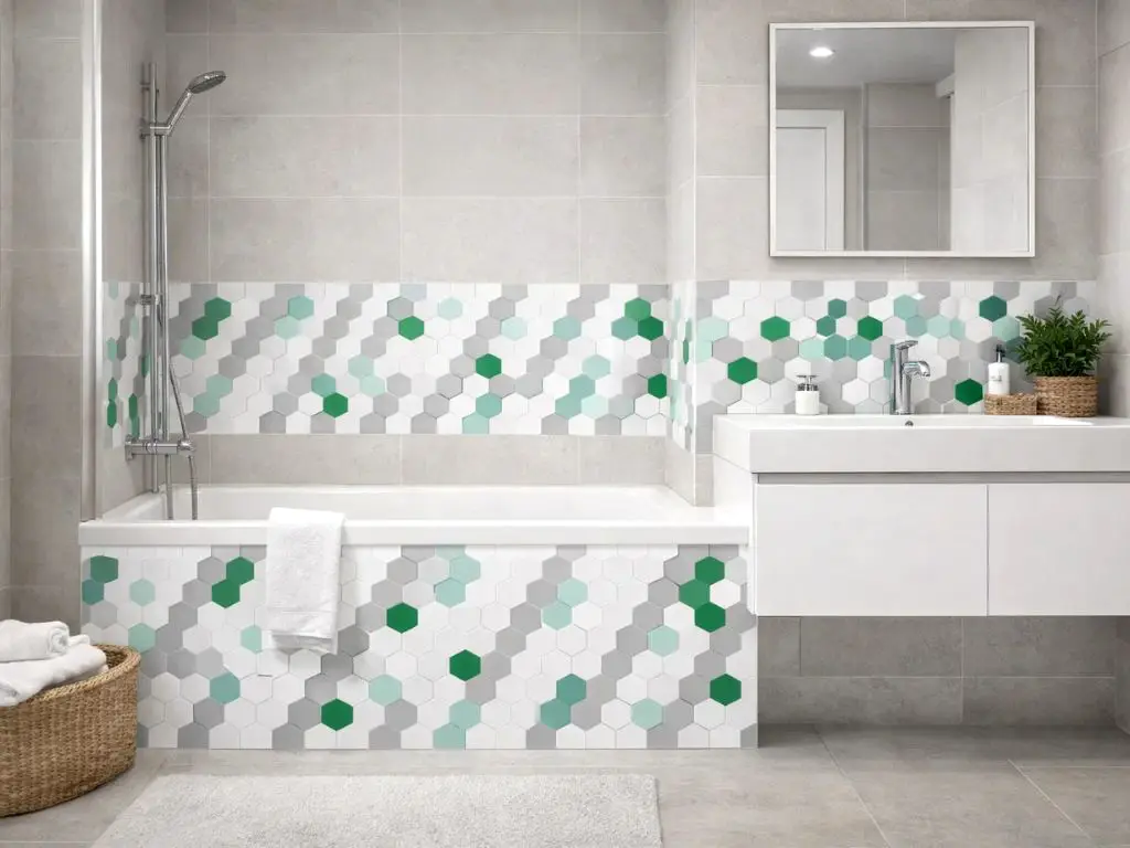 Autocolant perete, Folina, model cu hexagoane verzi, rezistent la apă şi căldură, rolă de 67x200 cm