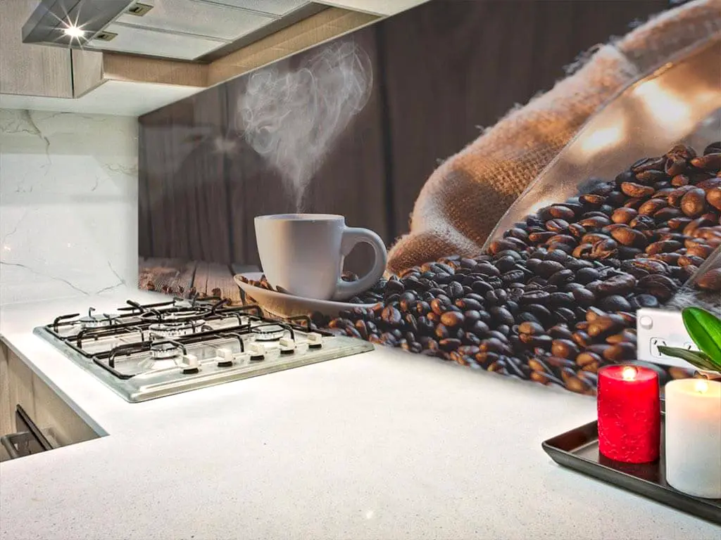 Autocolant perete bucătărie, Folina, model cafea, în nuanţe de maro, rolă de 80x250 cm