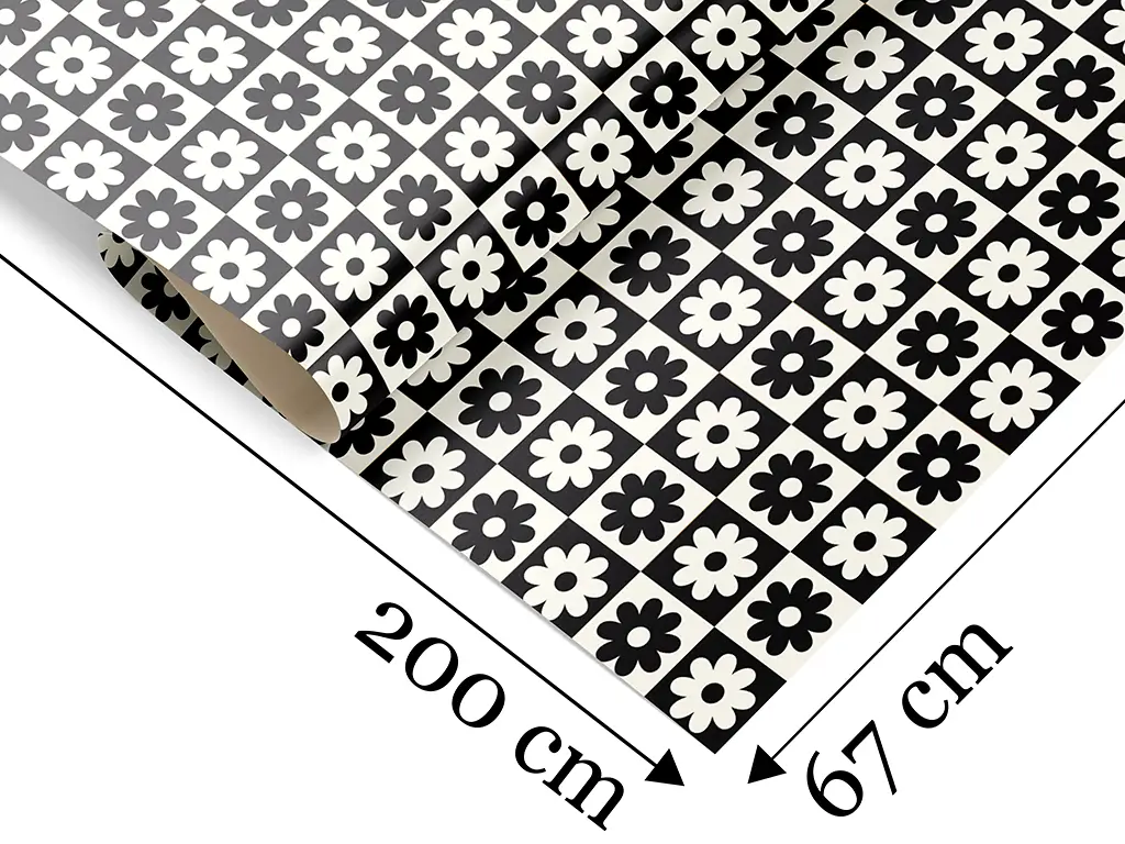 Autocolant perete model retro cu flori alb-negru, Folina, rolă de 67x200 cm