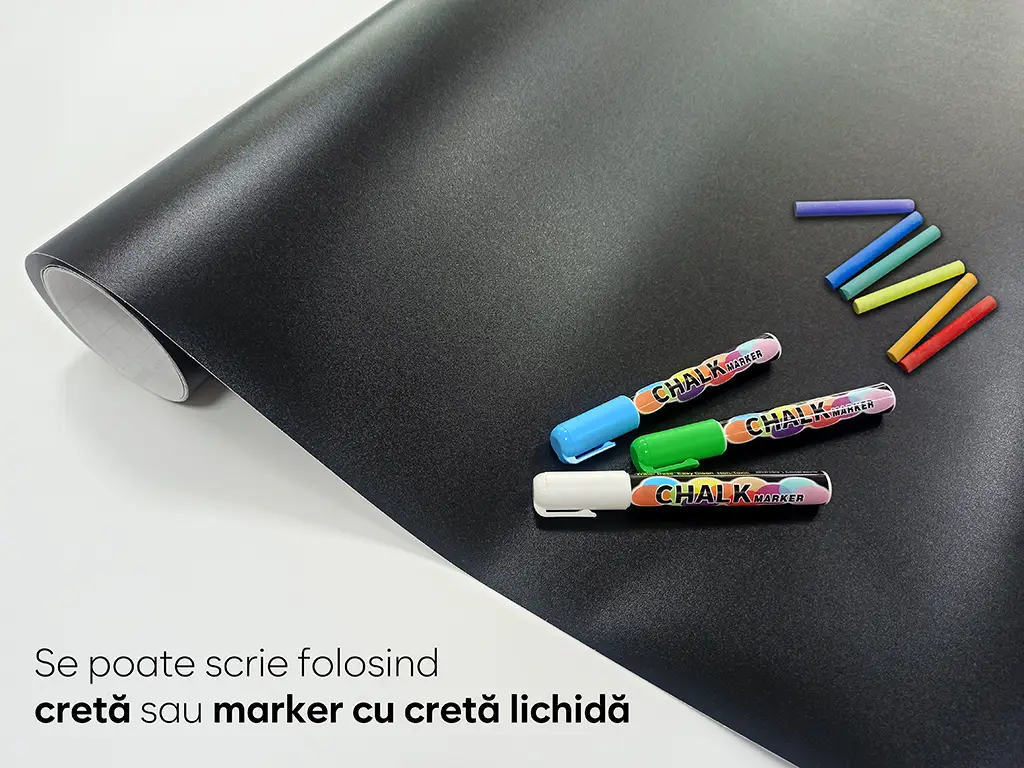 Set autocolant tablă de scris neagră şi bordură creioane colorate, Folina EDU71, decor pentru grădiniţe şi şcoli