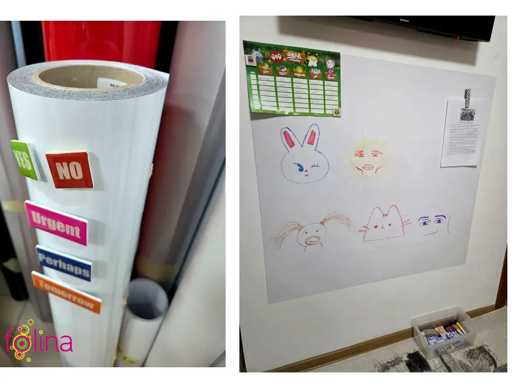 Autocolant whiteboard magnetic alb, Aslan, folie autocolantă pe care se scrie cu marker semipermanent, 100 cm lățime