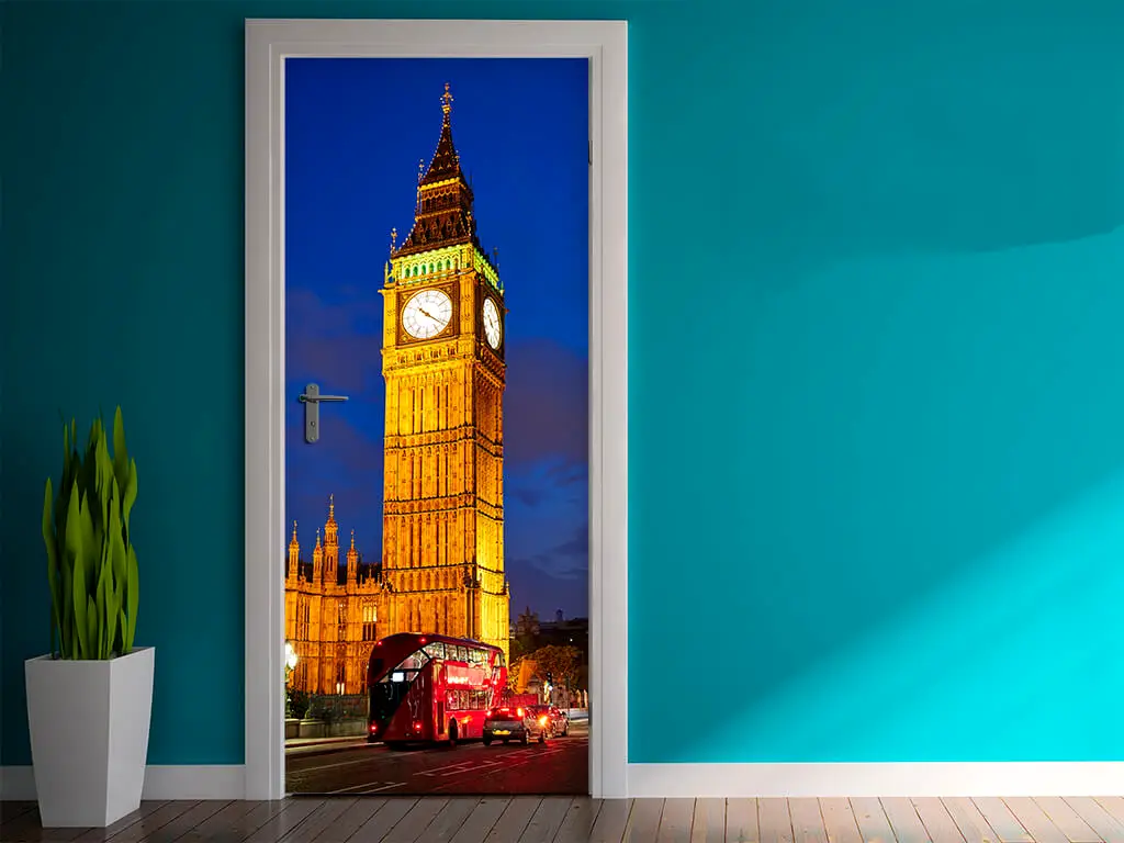 Autocolant uşă Big Ben, Folina, model cu peisaj, dimensiune autocolant 92x205 cm