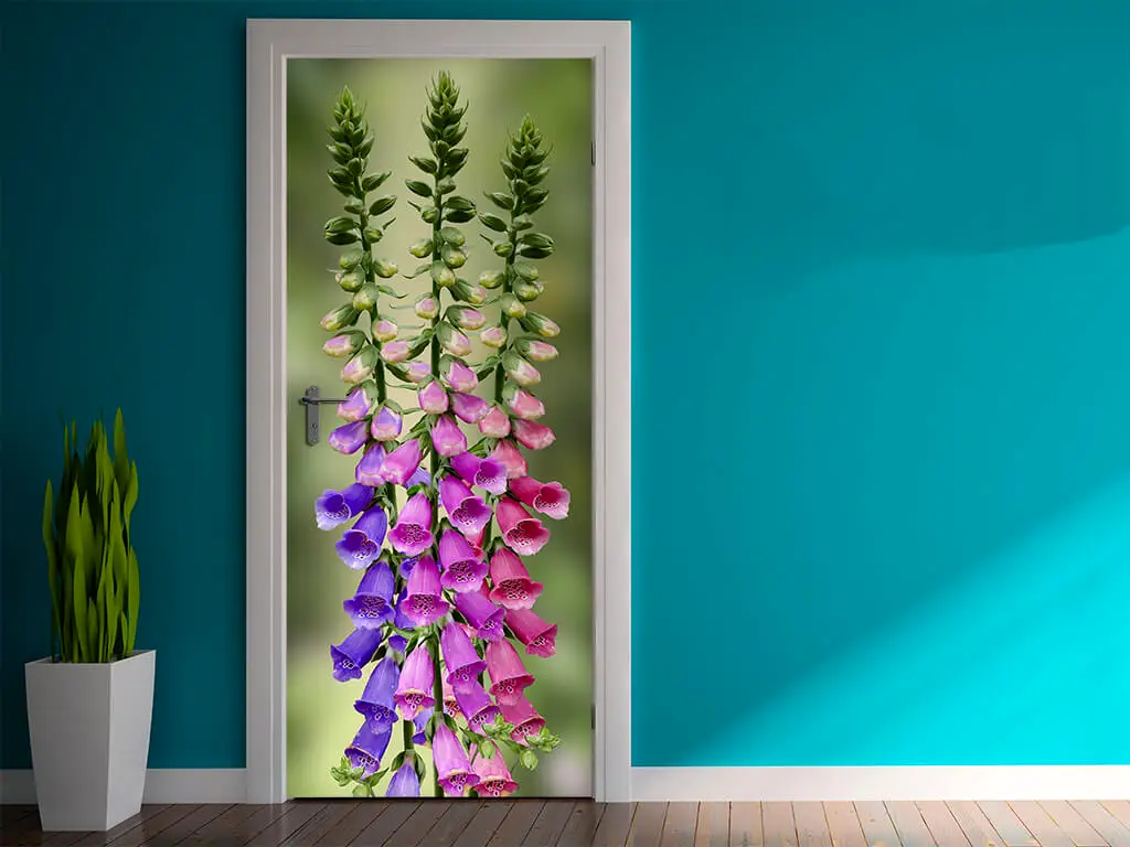 Autocolant uşă Clopoței mov, Folina, model floral, dimensiune autocolant 92x205 cm