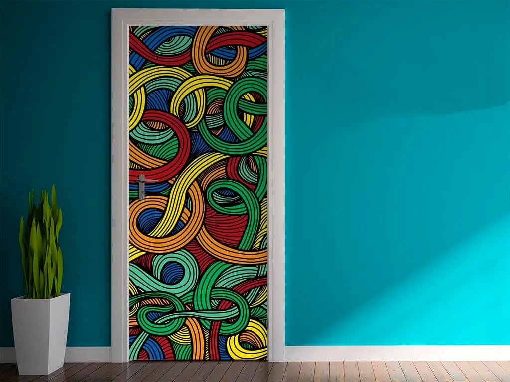 Autocolant uşă Swirls, Folina, model multicolor, dimensiune autocolant 92x205 cm