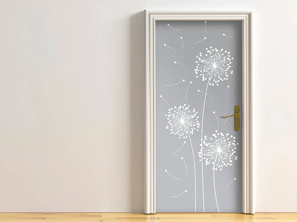 Autocolant uşă Păpădie, Folina, gri cu model alb, rola de 92x205 cm