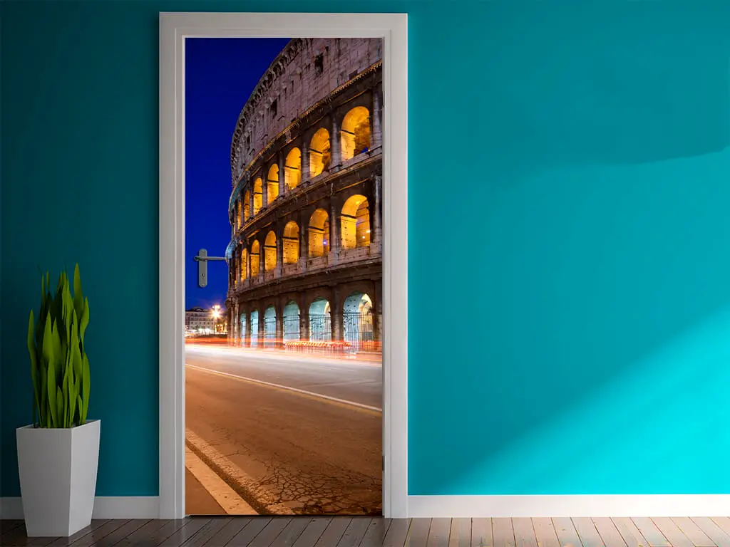 Autocolant uşă peisaj urban Colosseum, Folina, model multicolor, dimensiune autocolant 92x205 cm
