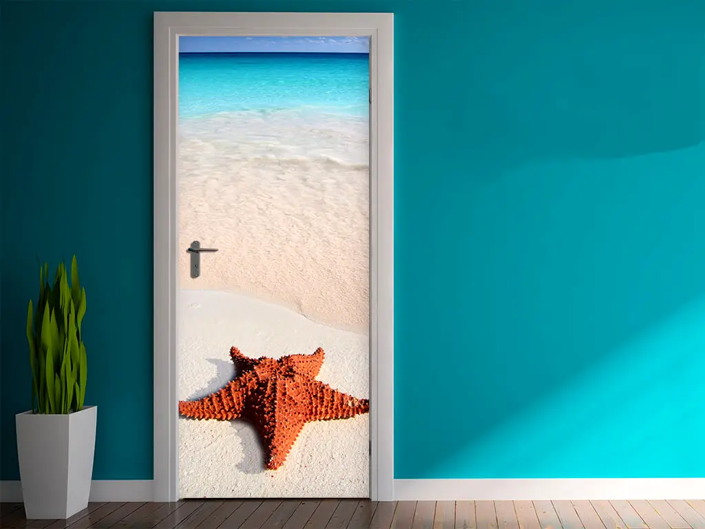 Autocolant uşă Stea de mare, Folina, model multicolor, dimensiune autocolant 92x205 cm
